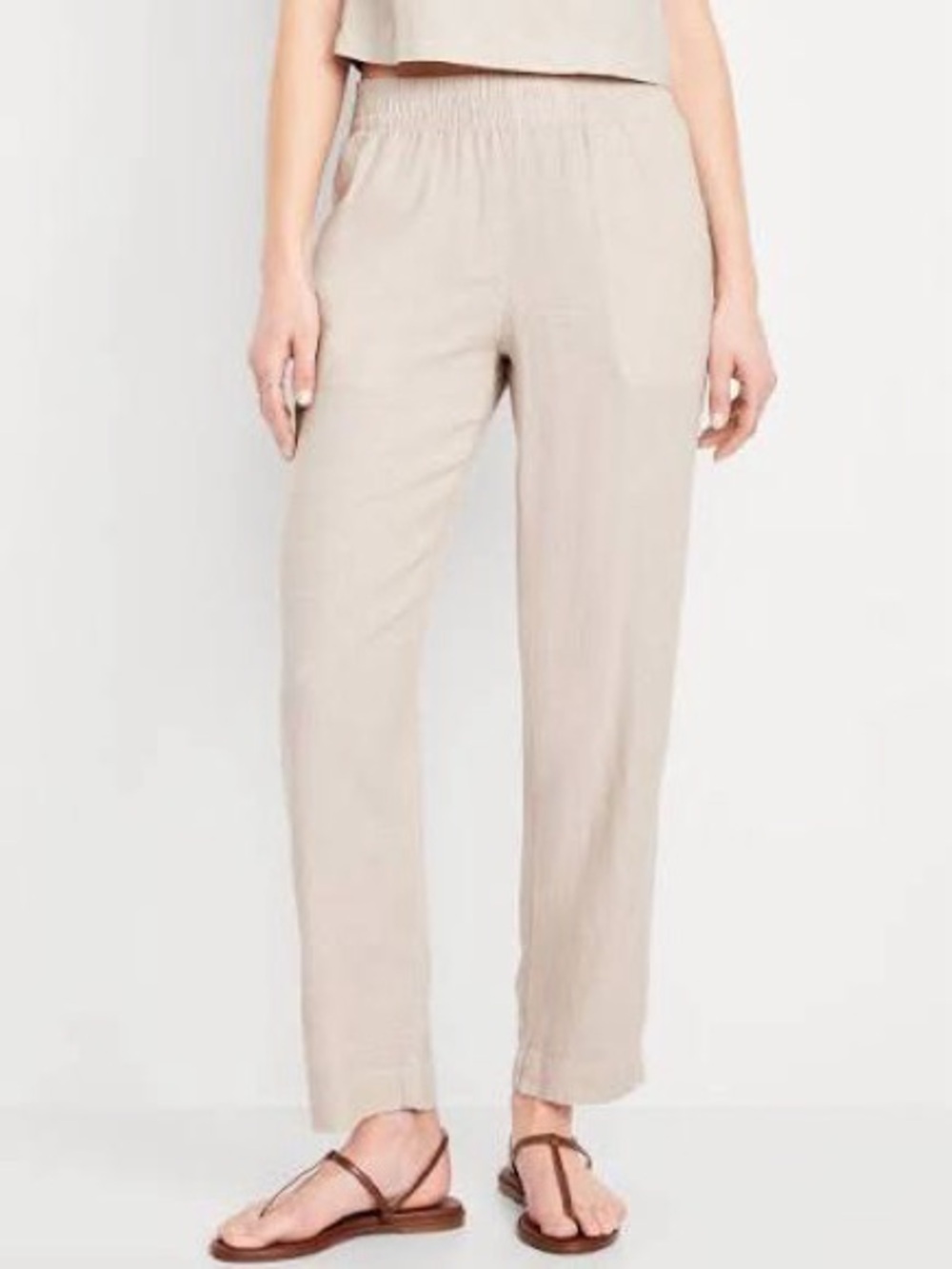 Old Navy high rise straight linen pants - oatmeal small